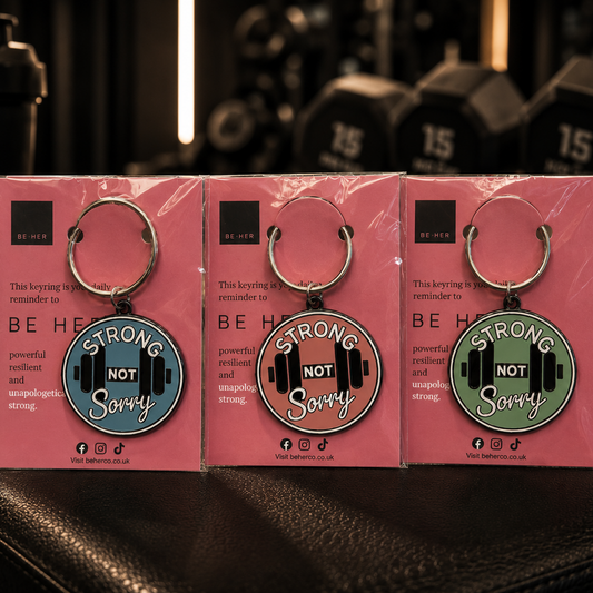 Strong Not Sorry Enamel Keyring - 40mm Dumbbell Design (3 colourways)