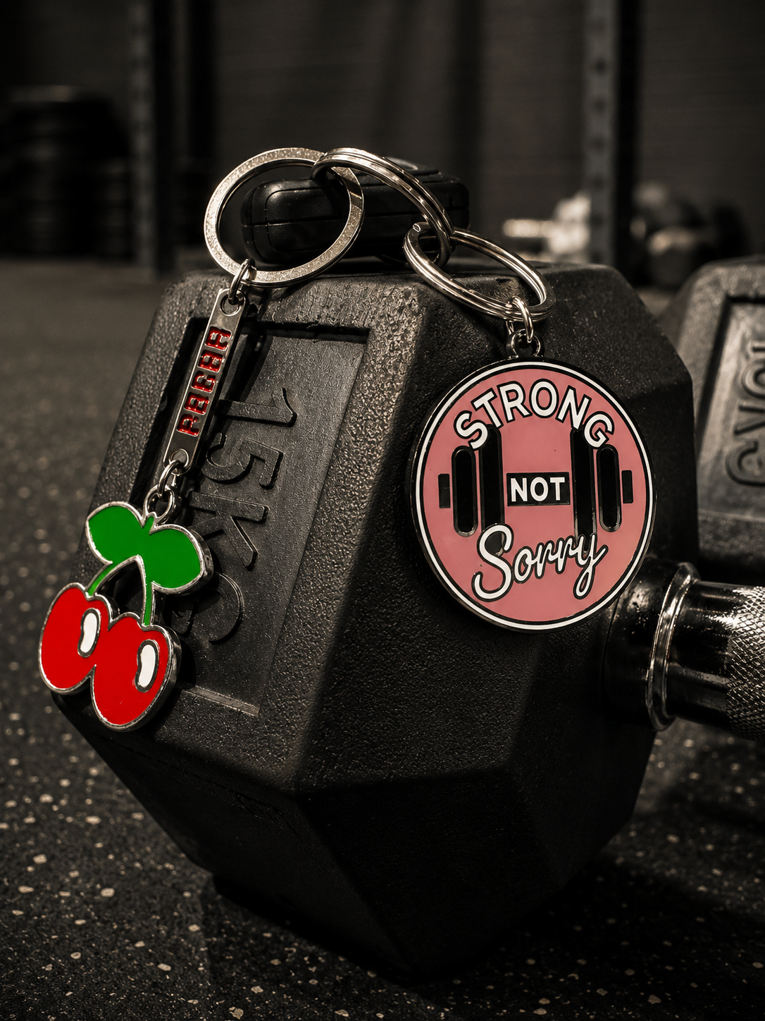 Strong Not Sorry Enamel Keyring - 40mm Dumbbell Design (3 colourways)