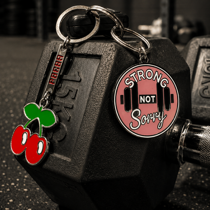 Strong Not Sorry Enamel Keyring - 40mm Dumbbell Design (3 colourways)