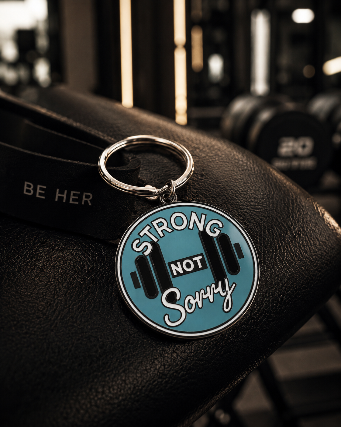 Strong Not Sorry Enamel Keyring - 40mm Dumbbell Design (3 colourways)