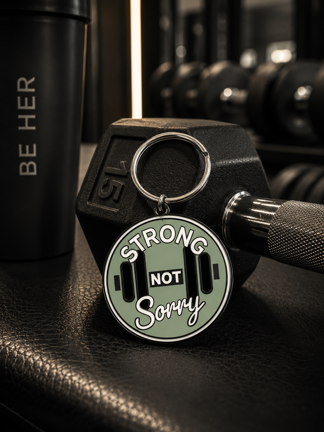 Strong Not Sorry Enamel Keyring - 40mm Dumbbell Design (3 colourways)